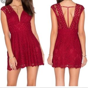 Free People One Million Lovers Lace Red Dress